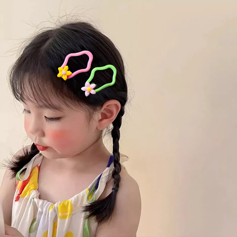 5pcs/set Cute Colorful Cartoon Flower Heart Cloud Shape Hair Clips For Girls Children Lovely Hairpins Hairgrip Hair Accessories