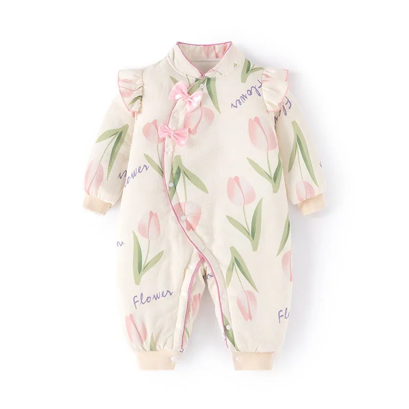 Baby Girl Quilted Cotton  Romper Baby Girl  Winter Clothes Jumpsuit Floral Outfit Winter Outfit 6-24months