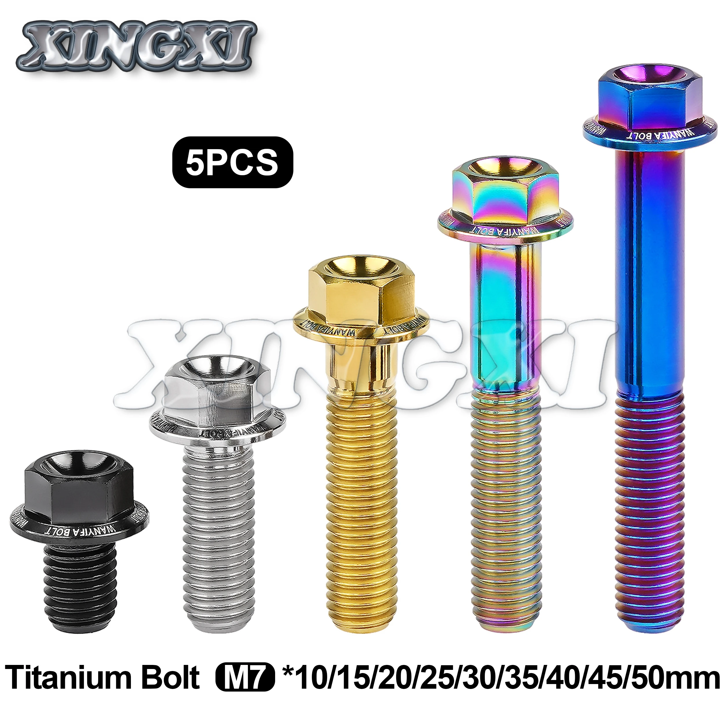 Xingxi Titanium Bolt M7x10 15 20 25 30 35 40 45 50mm Pitch 1.0 Hex Flange Head Screws for bicycle motorcycle Direct sale of 5pcs