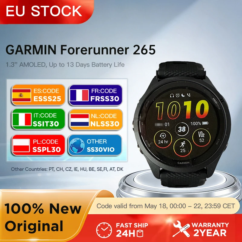 Reloj Inteligente Garmin Forerunner 265, 46 mm, Pantalla AMOLED de 1.3 Pulgadas, 5 ATM, Hasta 13 Días de Autonomía