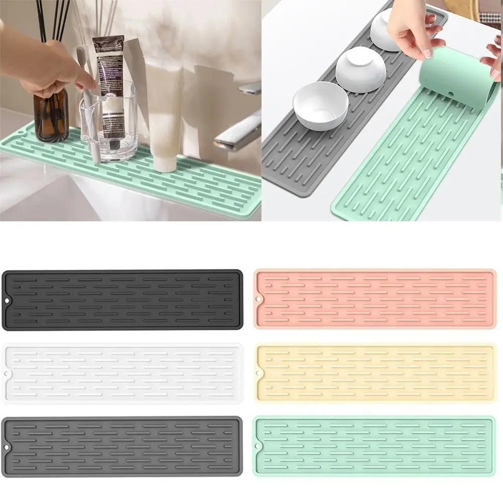 Foldable Silicone Kitchen Faucet Mat Sink Sponge Drain Rack Mat Faucet Splash Catcher Bathroom Countertop Protector Long Mat