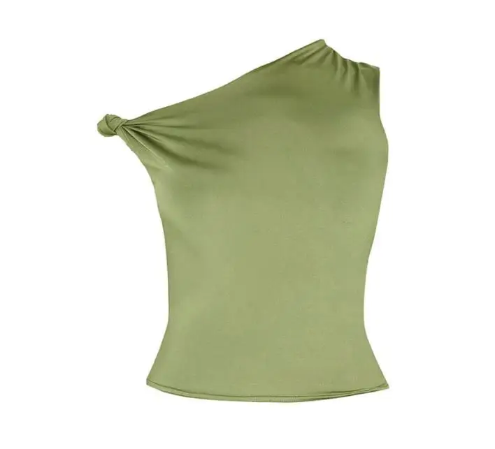 Colete feminino 2026 verão sob medida nova moda elegante cor sólida inclinação pescoço fora do ombro colete curto adequado para uso diário