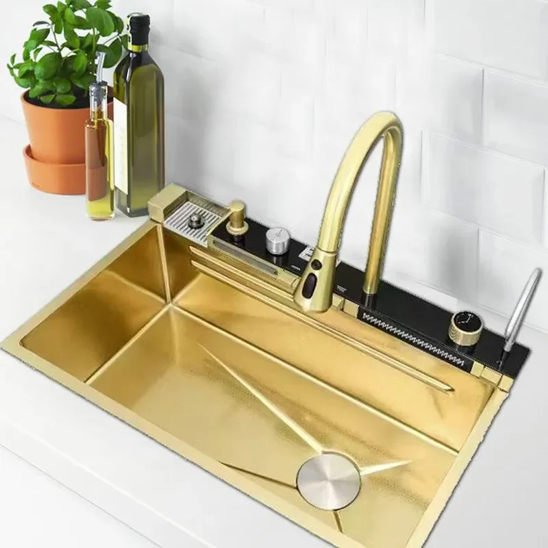 for Golden Whale Waterfall Sink Honeycomb Large Single Slot Multifunctional 304 Stainless Steel Vegetable Basin Kitchen