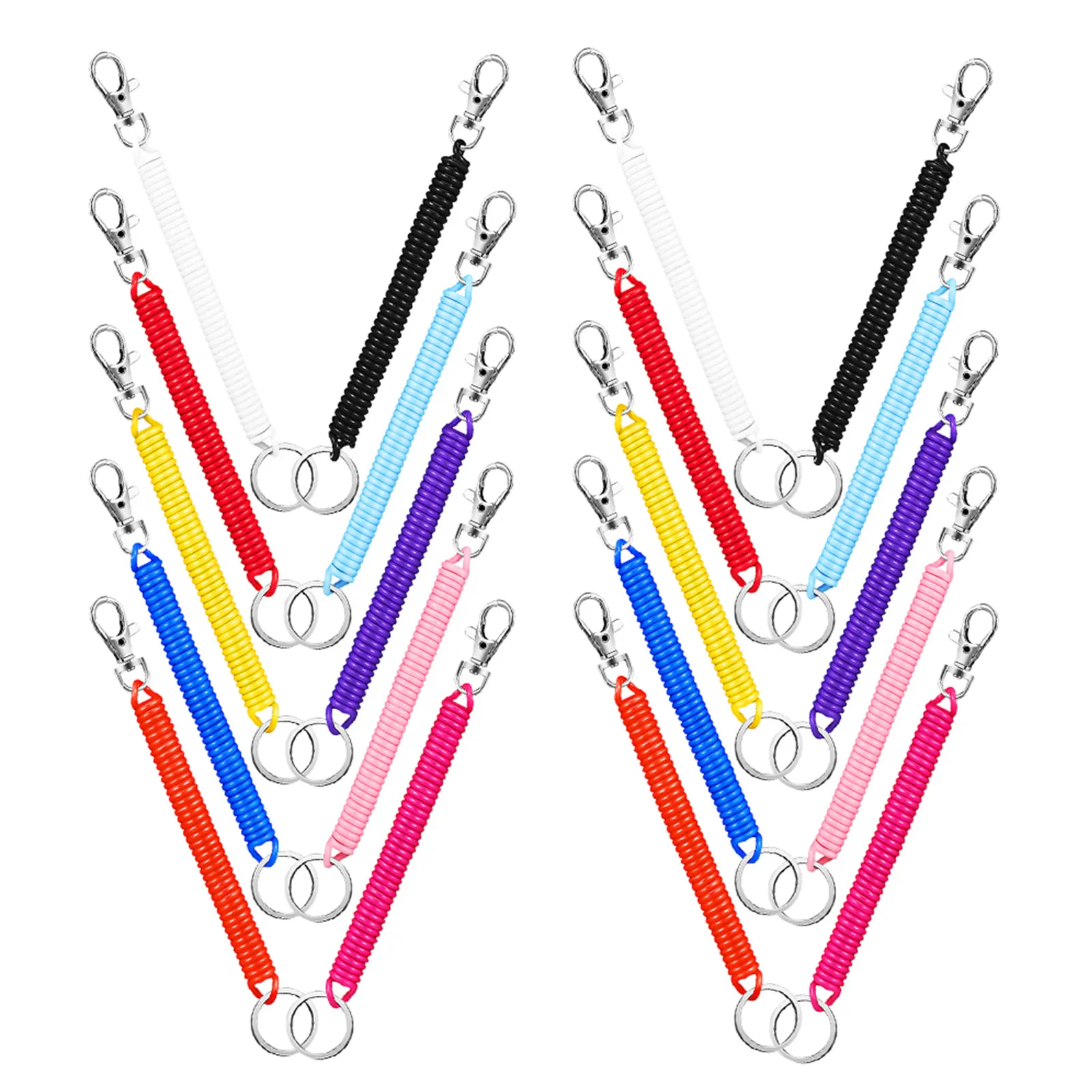 20Pcs Spring Coil Keychain Set Stretchy Elastic Key Lanyard with Lobster Clasp Metal Ring for Keys Badges Bags Phones Wrist Use