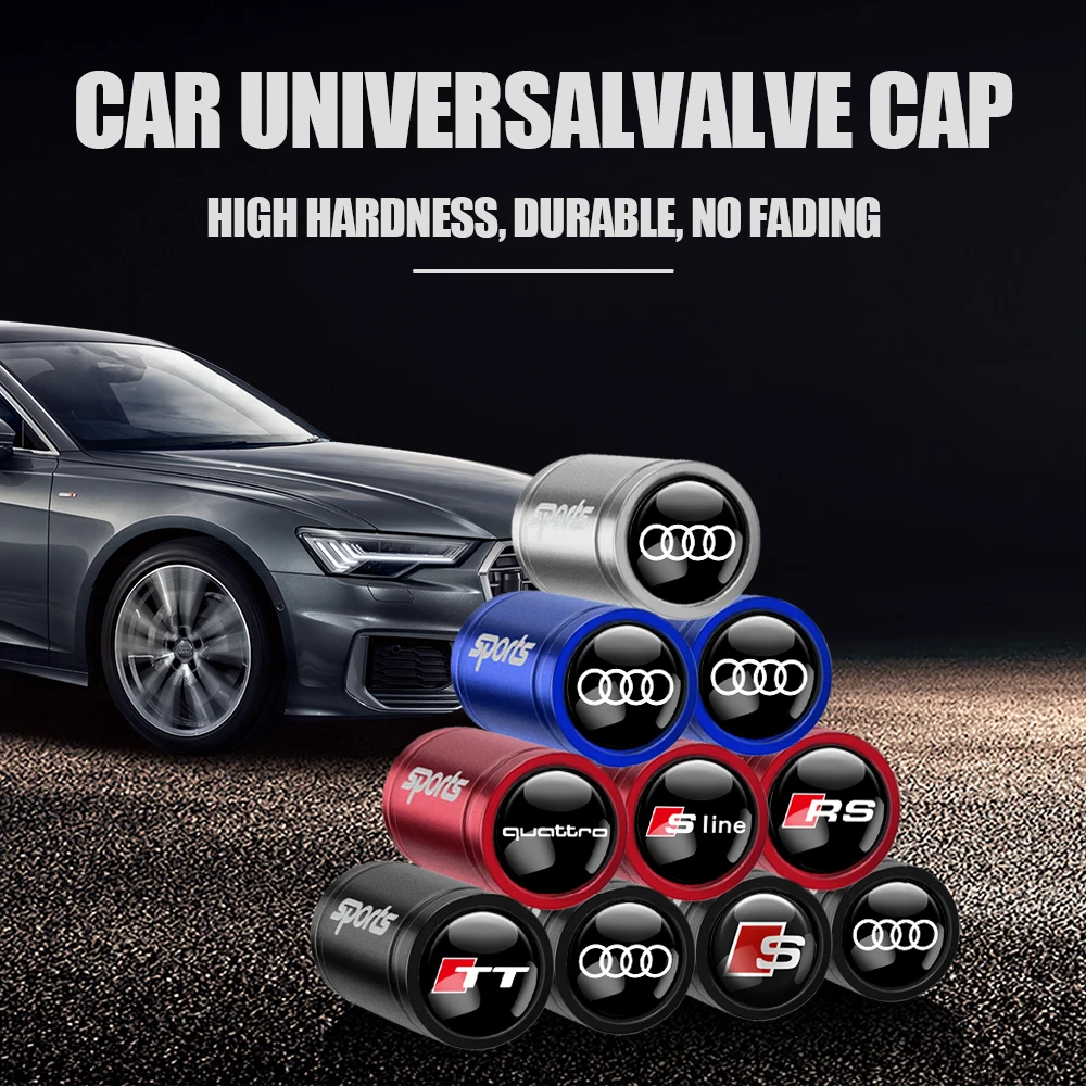 4PCS Car Sport Styling Metal Wheel Tire Valve Caps Tyre Decoration Accessories for AUDI quattro TT RS S SLINE A3 A4 B8 8P 8V A6