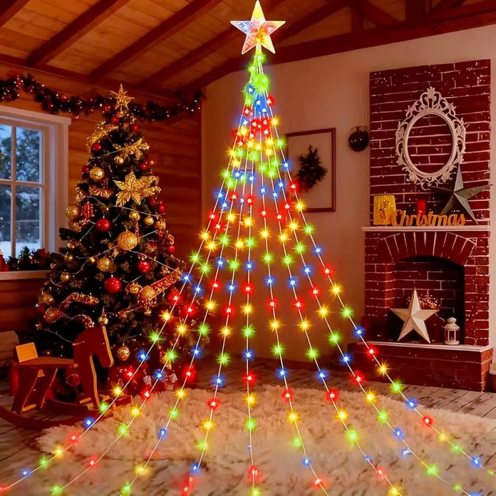 USB LED Star String Lights Waterfall Style Fairy Lighting Indoor Outdoor Christmas Tree Holiday Party Decoration Warm Light