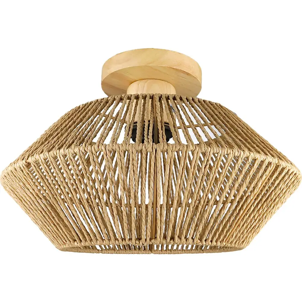 

Rattan Ceiling Light Flush Mount Fixture Living Room Modern Style Metal Straw Rope Weaving Design Home Decor Kitchen Lighting