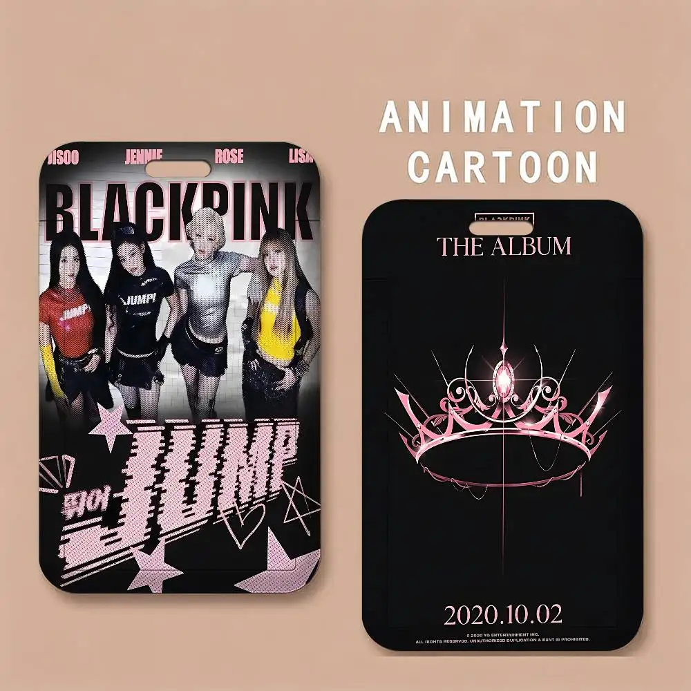 B-Black Kpop Group P-Pink Gril Badge Holder Lanyards Keychain Women New Card Holders Neck Straps Student Credential for Gift