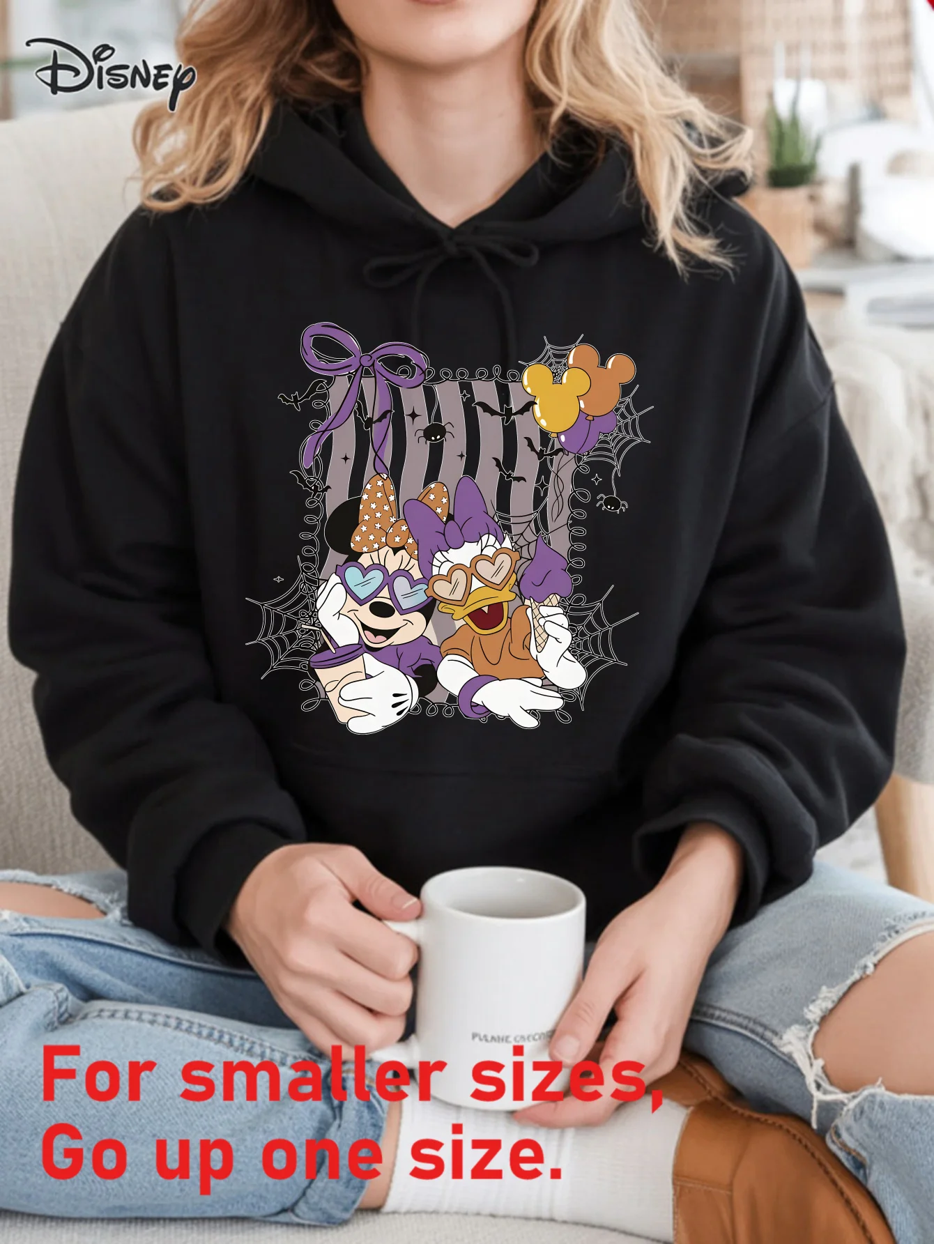 Disney Funny Minnie Print Fashionable Casual Hooded Sweatshirt Suitable for Winter Warmth and Loose Winter Hooded Sweatshirt