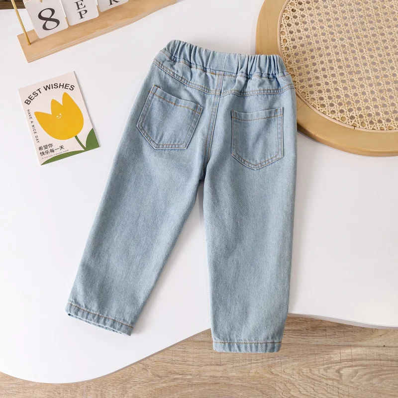 Kxkm-Spring and Autumn New Girls' Jeans Straight Fashionable Pants Loose Casual Pants Outer Wear Trousers