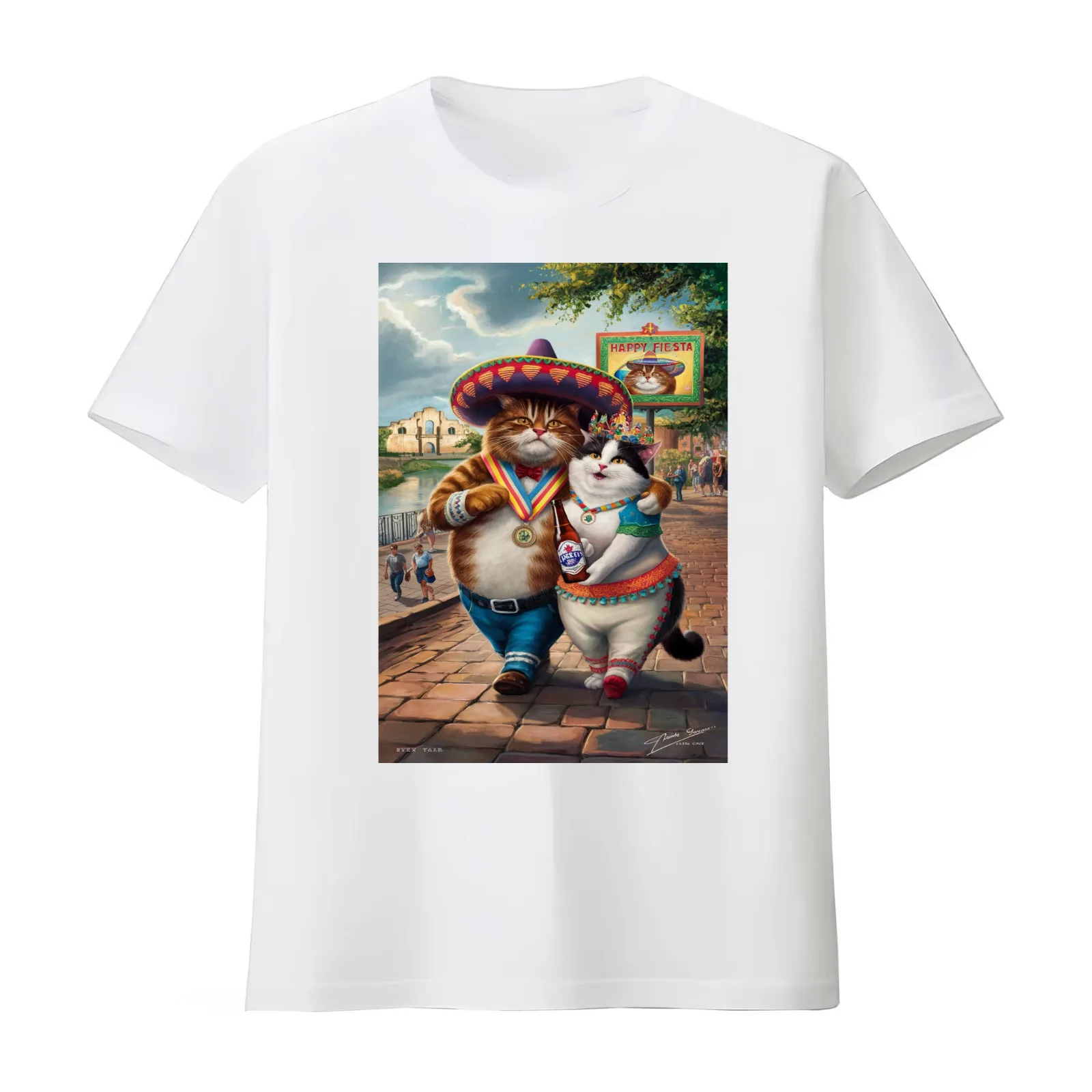 FiFiesta Felines: A Purr-fect Celebration!esta Felines: A Purrfect Celebration T-Shirt Summer Casual Cotton Tee 100% Cotton