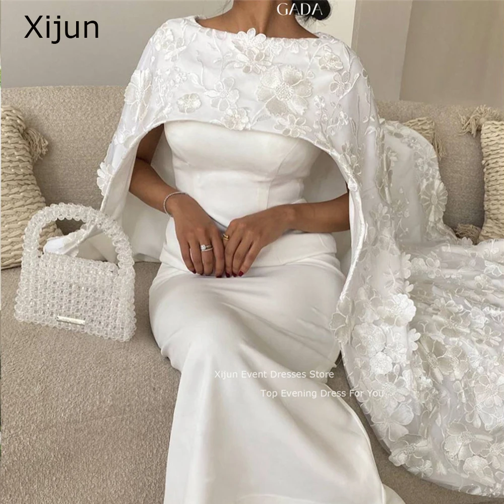 

Xijun White 3D Flowers Evening Dresses Gogerous Saudi Arabric Women Prom Dresses 2023 Dubai Party Gowns Formal Long Prom Gowns