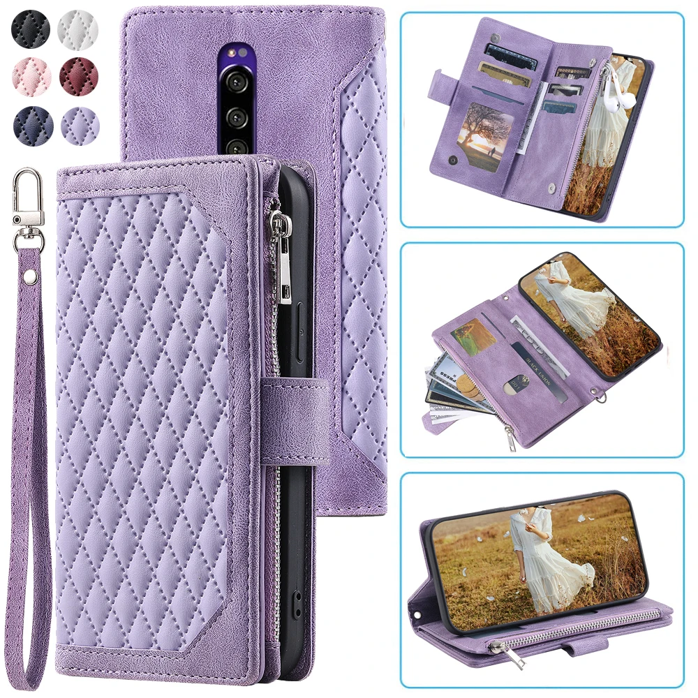 

Fashion Zipper Wallet Case For Sony Xperia XZ4 Flip Cover Multi Card Slots Cover Phone Case Card Slot Folio with Wrist Strap