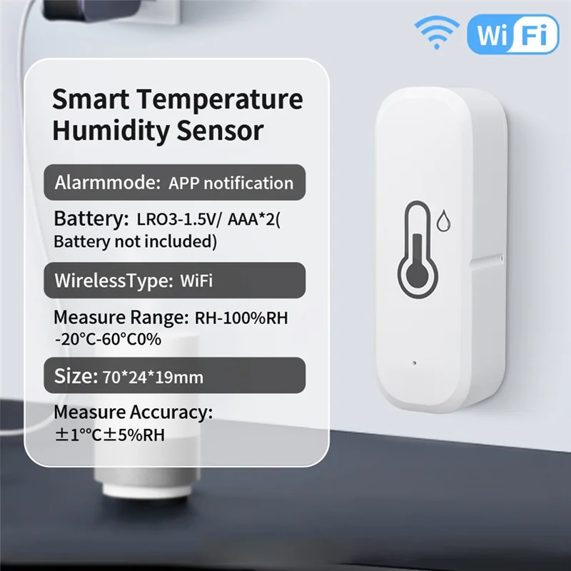

ABKQ-Smart Life Домашний совместимый Wi-Fi датчик температуры и влажности, комнатный термометр, гигрометр, монитор, работа
