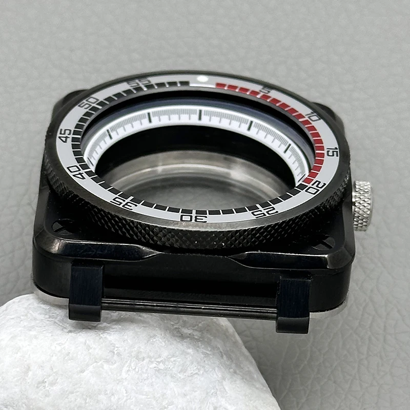 Mod 42mm Schwarzes Quadratisches Piloten-Cockpit-Gehäuse mit Transparenter Rückseite Passend für NH34 NH35 NH38 NH36 4R 7S Uhrwerk Saphirglas Uhrengehäuse-Teil – Detail 19