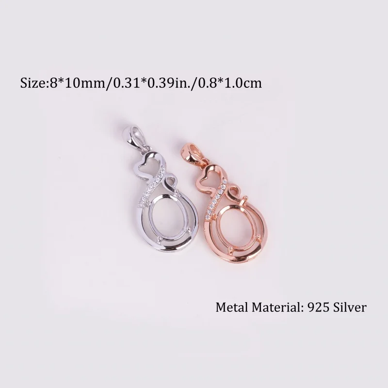 1pc 8x10mm Oval Prong Musical Note Shaped Pendant Setting, 925 Sterling Silver Rose Golden/Silvery Charm Bezel, DIY Pendant