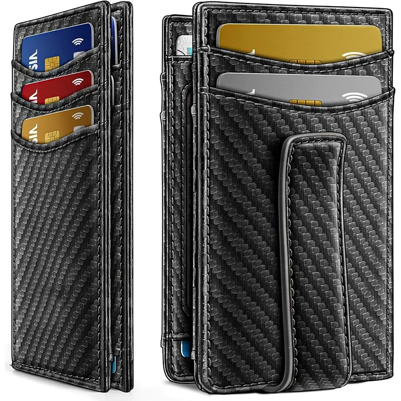 تتفاعل حامل بطاقة الائتمان سليم ألياف الكربون محفظة مغناطيسية رجال الأعمال معرف البنك حامل بطاقة 12-بطاقة محافظ ثنائية الطي للرجل كارت #2