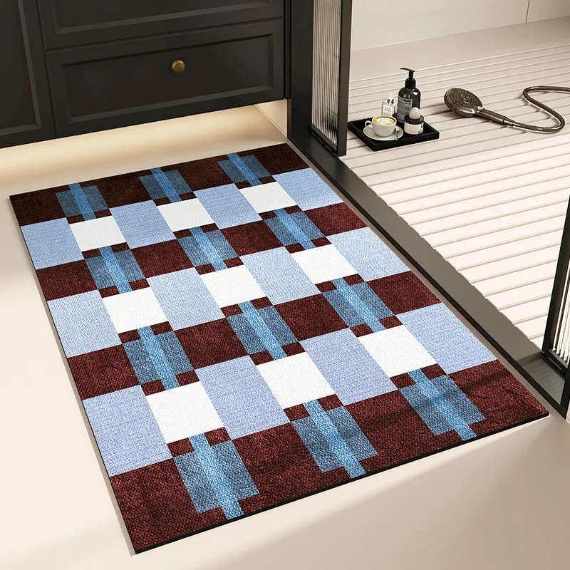 VIKAMA Geometric Grid Retro Mosaic Bath Mat Super Absorbent Anti slip Quick drying Carpet Weaving Style Door Mat Home Decoration