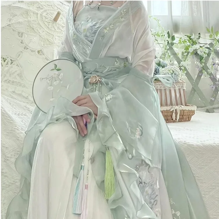 

Новое женское традиционное китайское платье Ханьфу с вышивкой, комплект для карнавала, костюм феи, зеленое платье Ханьфу для танцев