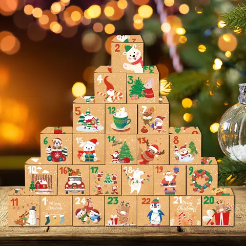 24Pcs Christmas Advent Calendar Gift Box 1-24 Number Christmas Decor Gift Box Xmas New Year Candy Cookies Wrapping Box Navidad