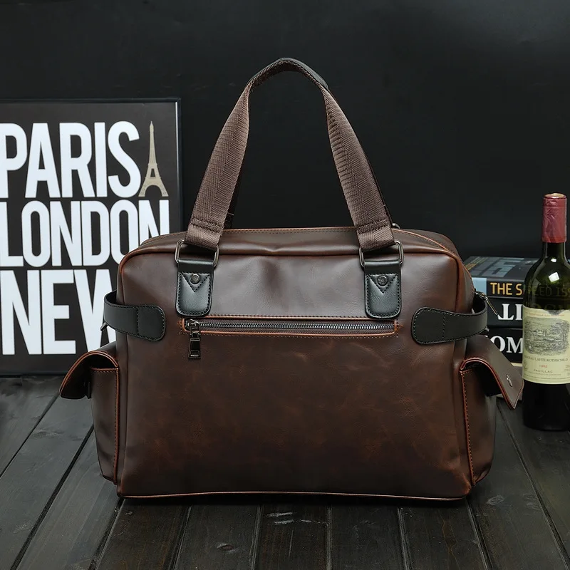 PU leather briefcase men's shoulder crossbody bag horizontal retro multi-function handbag flip cover men's business bag
