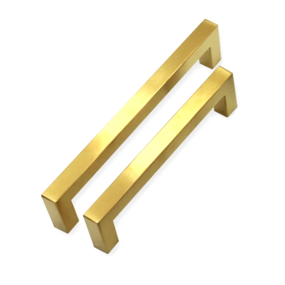 

10PCS Brushed Gold Square Cabinet Handles Stainless Steel 50-128mm For Kitchen Cupboard Drawer Door Pulls Easy Install Hardware