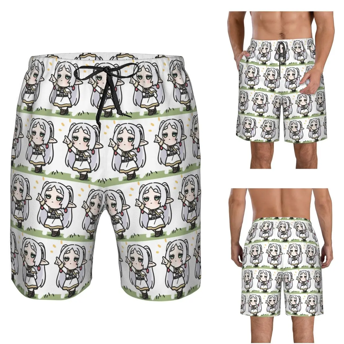 Frieren Chibi Frieren Beyond Journey's End Anime Trunks Beach Board Shorts Casual Quick Dry Swim Summer Men Pants