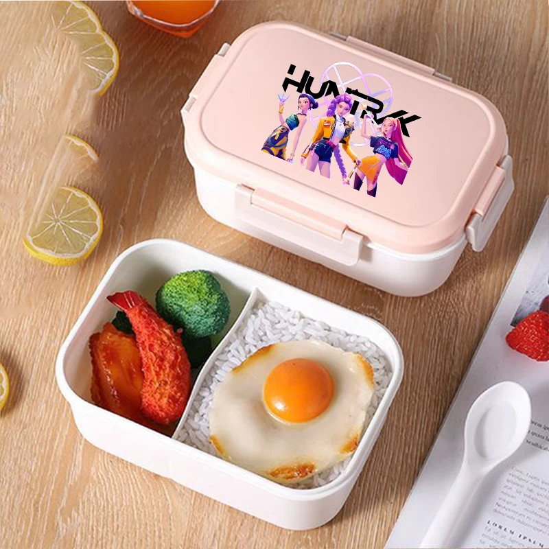 

KPop Demon Hunters two-compartment lunch box Girls Portable Bento Box Anime Food Container Available Microwave Heat Toast Boxes