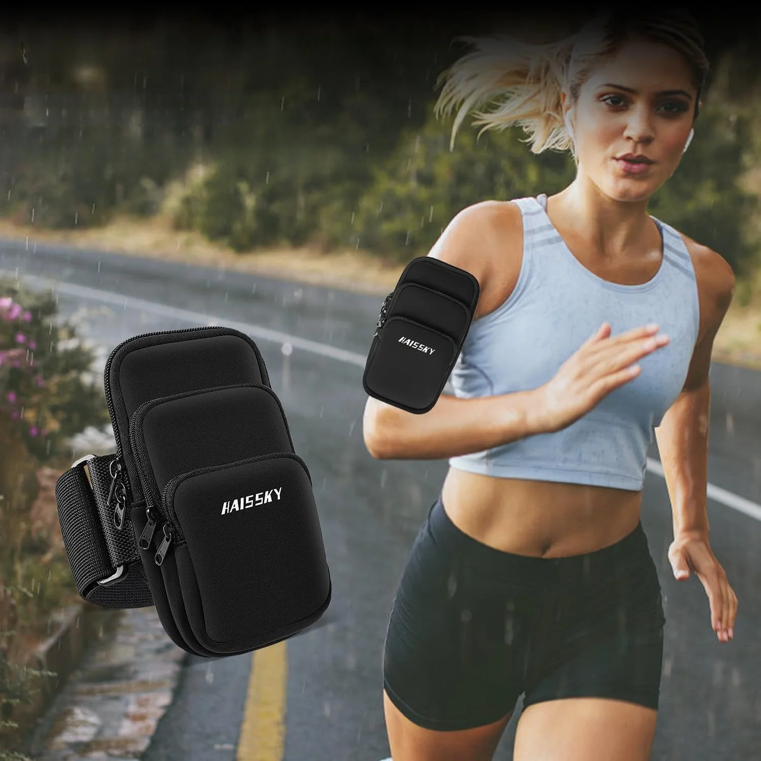 

HAISSKY Large Capacity Running Bags Men Women Outdoor Fitness 3 ZIpper Pockets Elastic Armband Pouch For iPhone Samsung XIaomi