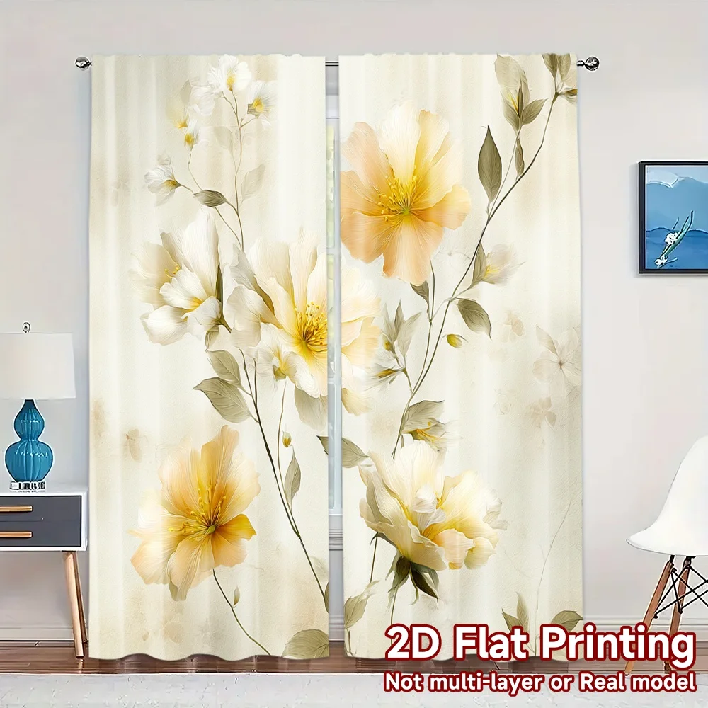 2D Flat Printing,JIT 2pcs, Curtains (Without Rod) Floral Curtain Bliss Modern Light Filtering Curtains Versatile Polyester
