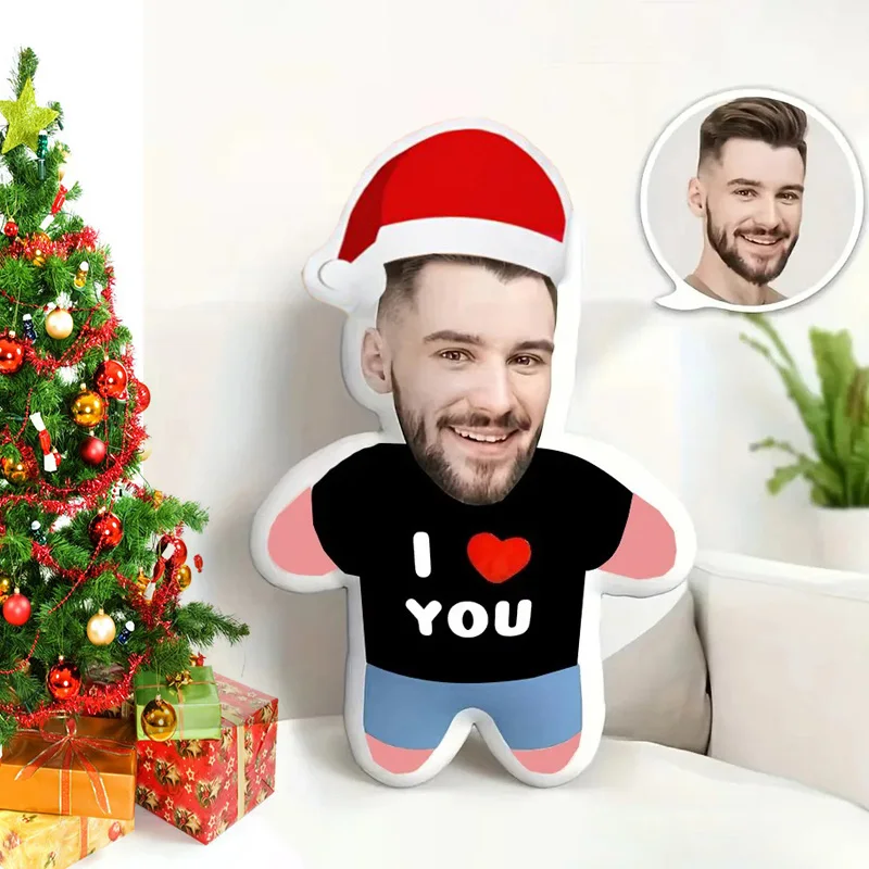 Weihnachtsneuheiten: Benutzerdefinierte Mini-Plüschpuppe „I Love You“, Kissen mit individuellem Foto, perfektes Geschenk für Paare, weiches Polyester ﻿