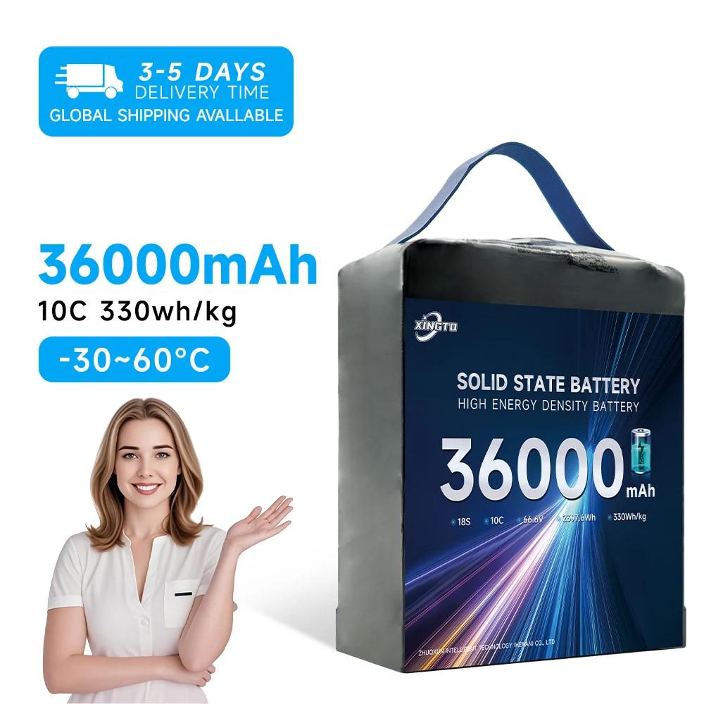 

Прямая продажа с фабрики Xingto 66,6 В 18 с 36000 мАч 10c 2397,6 Втч 330 Втч/кг Твердотельный аккумулятор для дрона