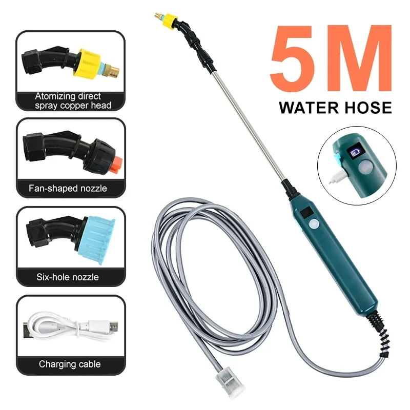 Pulvérisateur de jardinage électrique haute pression avec 3 buses de brouillard, 2400mAh, outil d'irrigation de jardin d'arrosage avec tuyau d'eau de 2, 3, 5m