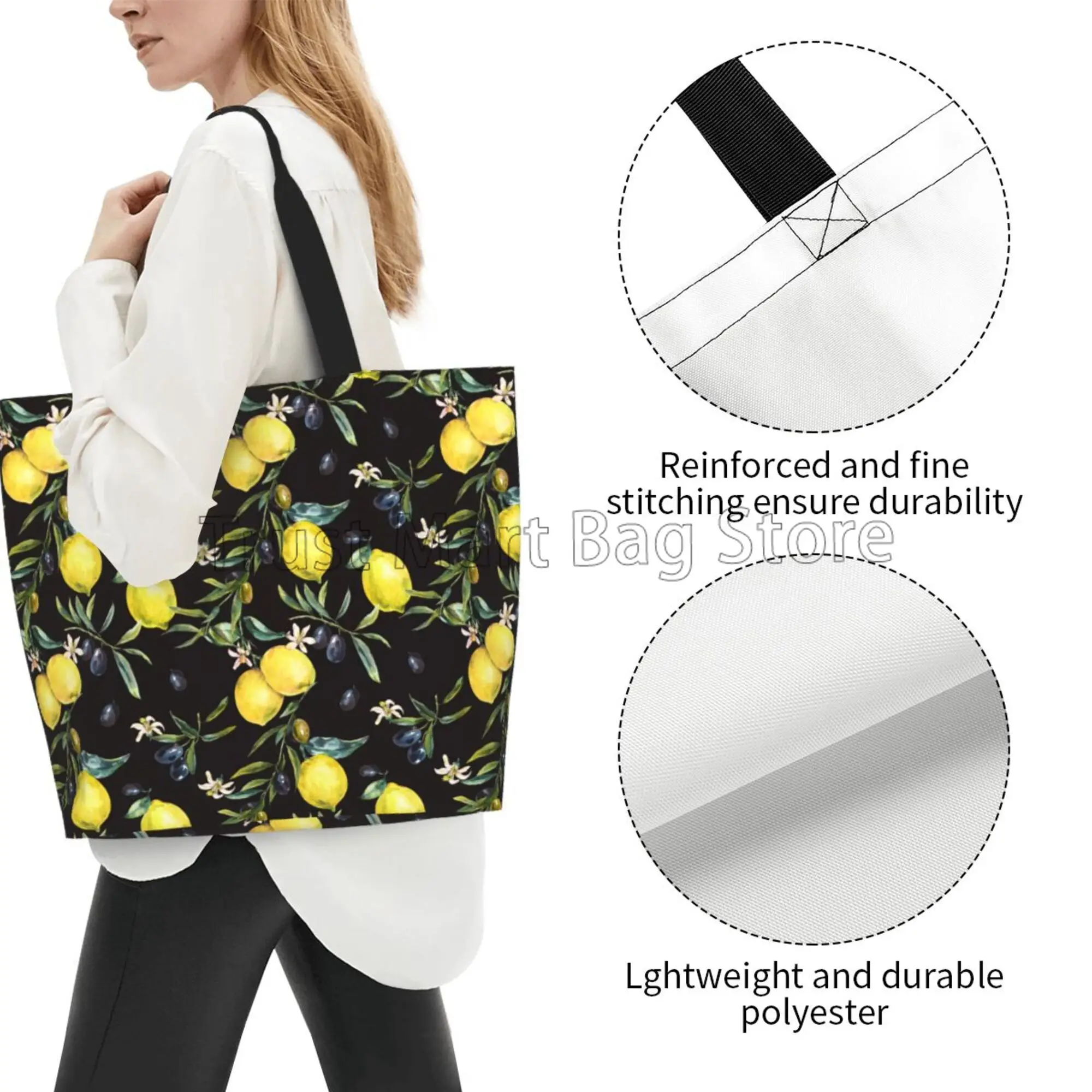 Chic Fresh Tropical Lemons Large Shoulder Tote Bag Top Handle Bag for Gym Beach Travel Shopping Women Reusable Grocery Bag