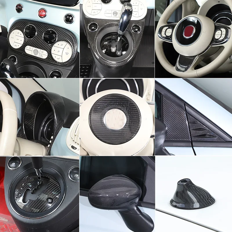 

Real carbon fiber For Fiat 500 2010-2024 Car Center Console Gear Shift Panel Steering Wheel Decorative Frame Sticker Accessories