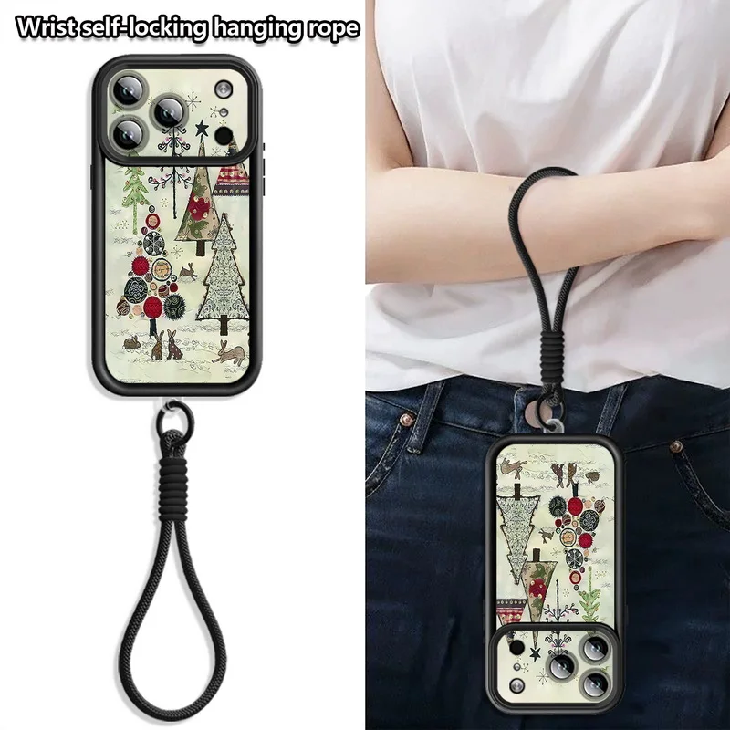 الحبل قضية الهاتف آيفون 17 برو 16 14 15 برو ماكس 12 13 برو ماكس الهواء 16e 11 الشتاء شجرة عيد الميلاد طباعة بولي TPU شريط للرسغ غطاء