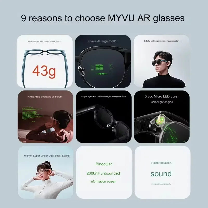 Meizu MYVU AR نظارات ذكية 6 ترجمة AI مساعد الملاحة ركوب الدراجات دعم Applewatch لهواوي Xiaomi أندرويد 43g Light