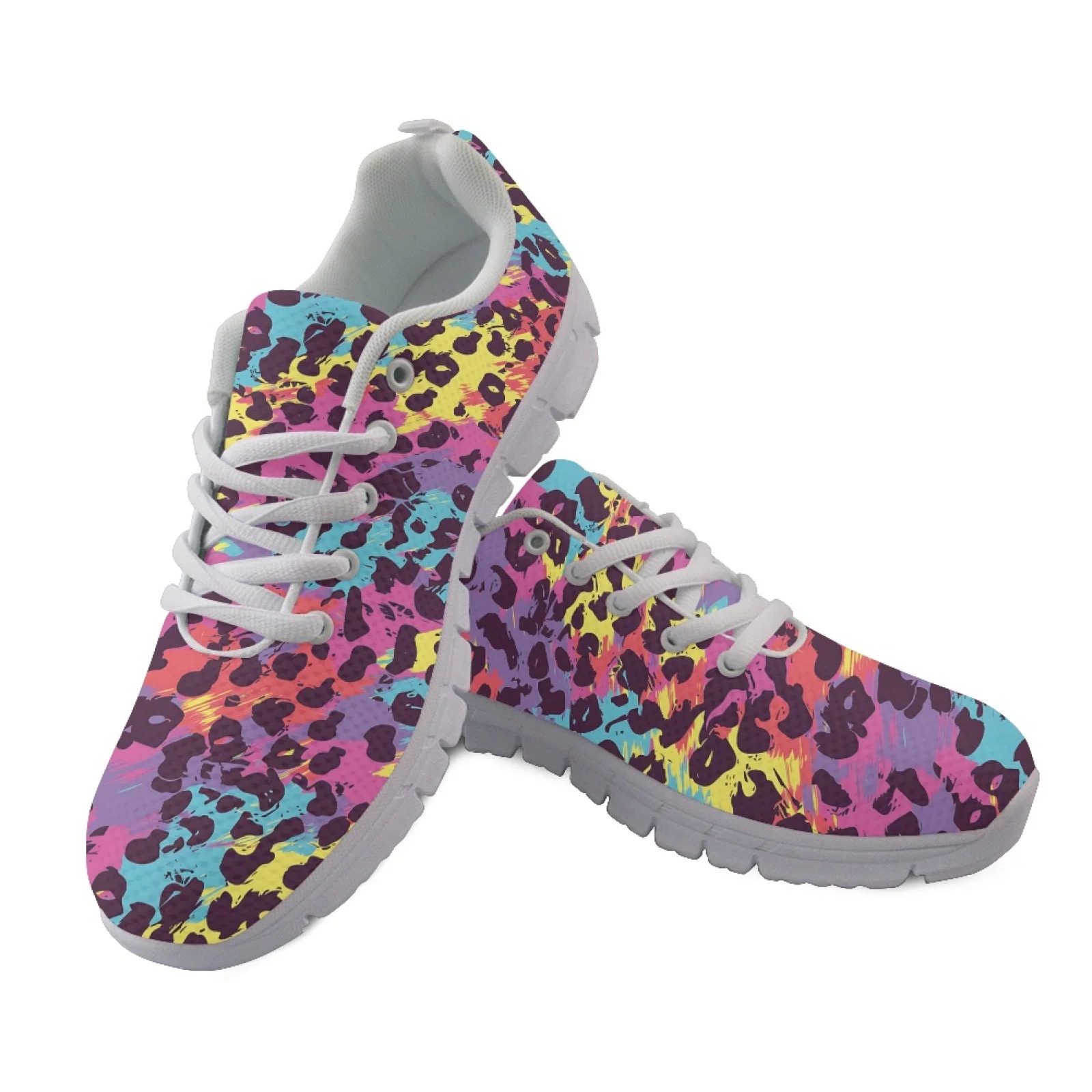 Coloranimal Lace Up Comfortable Running Walking Shoes for Women Walking Mesh Shoes for Tennis Neon Leopard Print