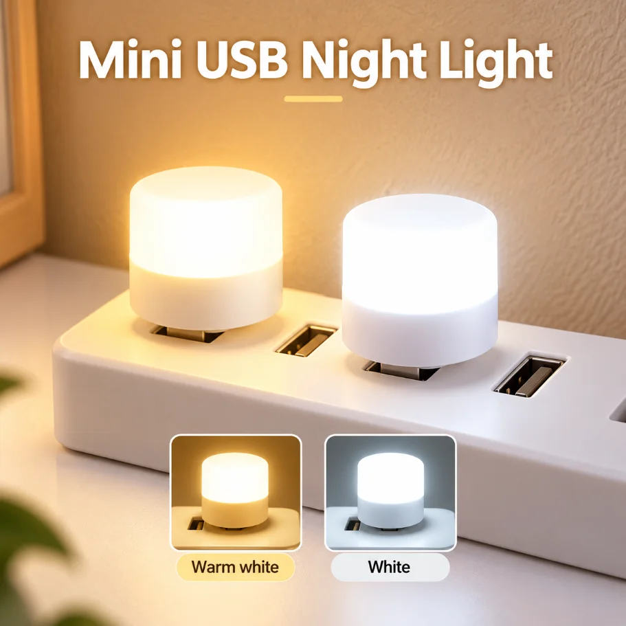 1-3Pcs Mini USB LED Night Light 5V Plug-in Lamp Warm White/White Optional Portable Light for Bedroom Bedside Night Lighting