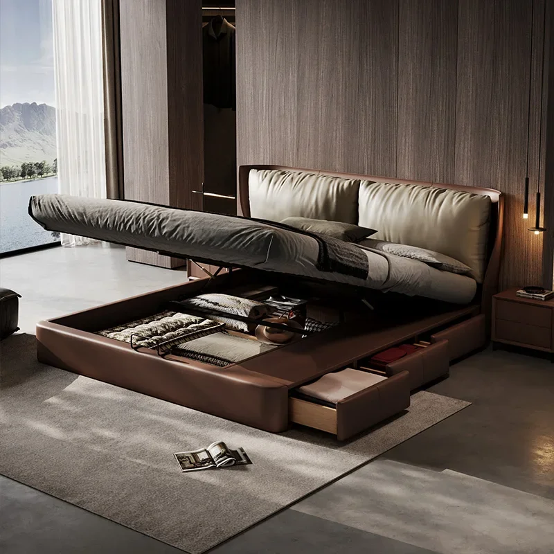 Master Bedroom Floating Bed Frame Confortable Wedding Fashionable Nordic Bed Safe Genuine Leather Design Cama Casal Furnitures