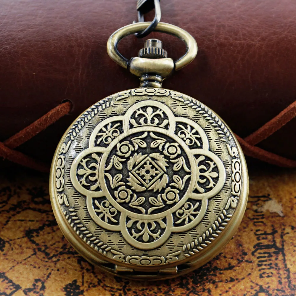 

New Bronze Stamp Pattern Unisex Fashion Roman Digital Mechanical Steampunk Pocket Watch Men's Necklace Pendant with Chain Gift