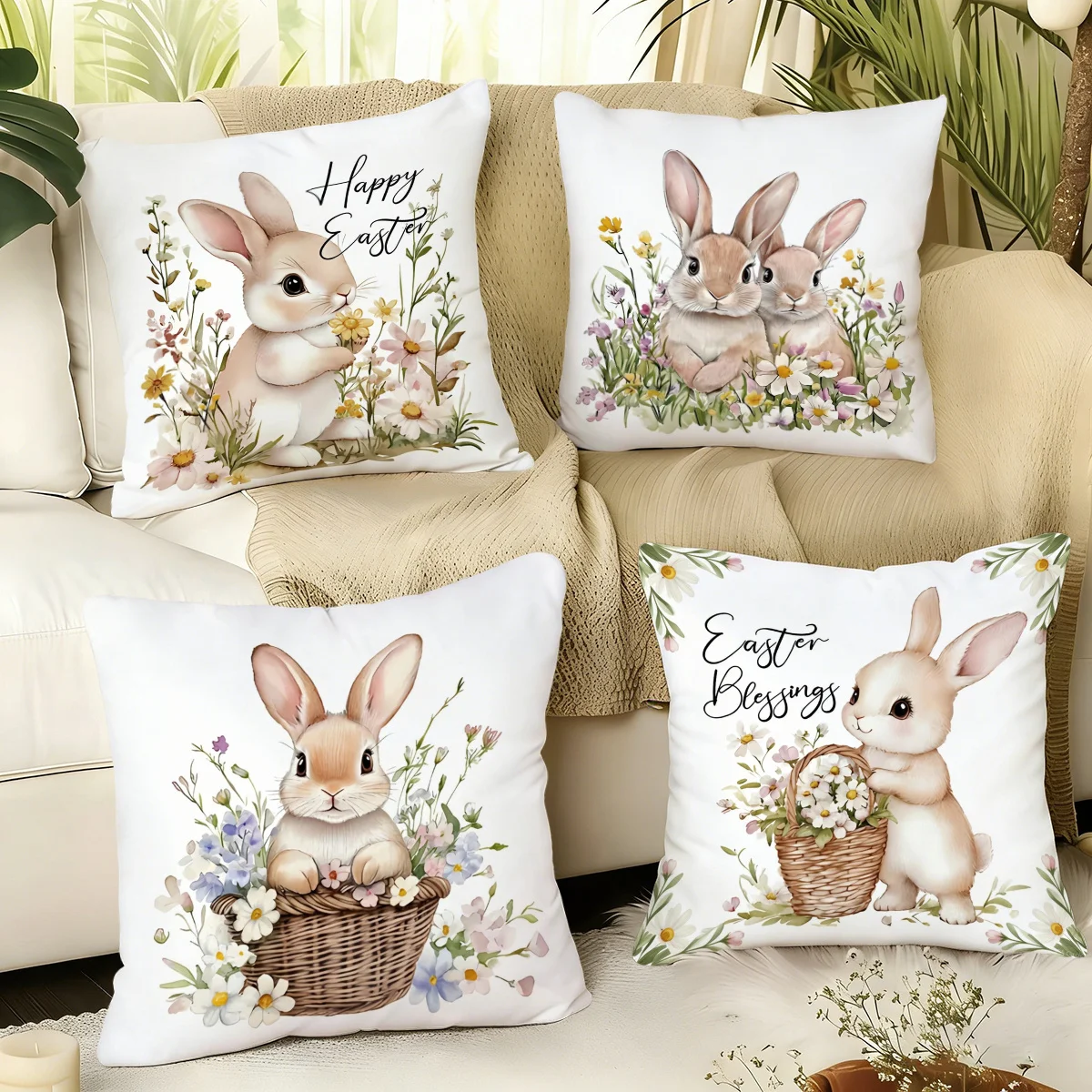 4 Pack Boho Chic Cushion Covers 45x45cm Bold Abstract Leaves Flowers & Patterns for Living Room Patio Decor Zipper