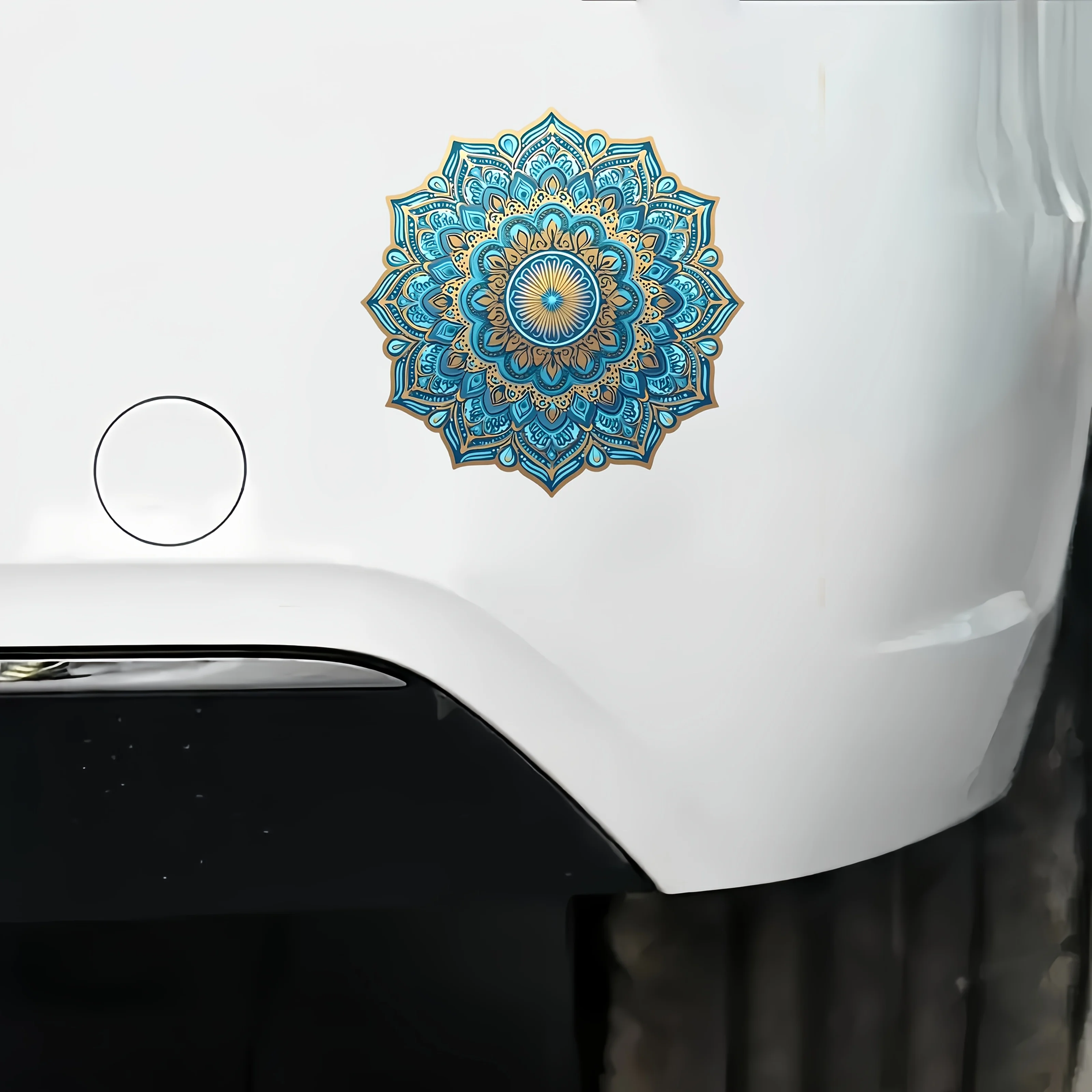 1pc Bohemian Blue Mandala Vinyl Sticker Turquoise Golden Scratch Resistant Decal for Car Motorcycle Laptop Wall