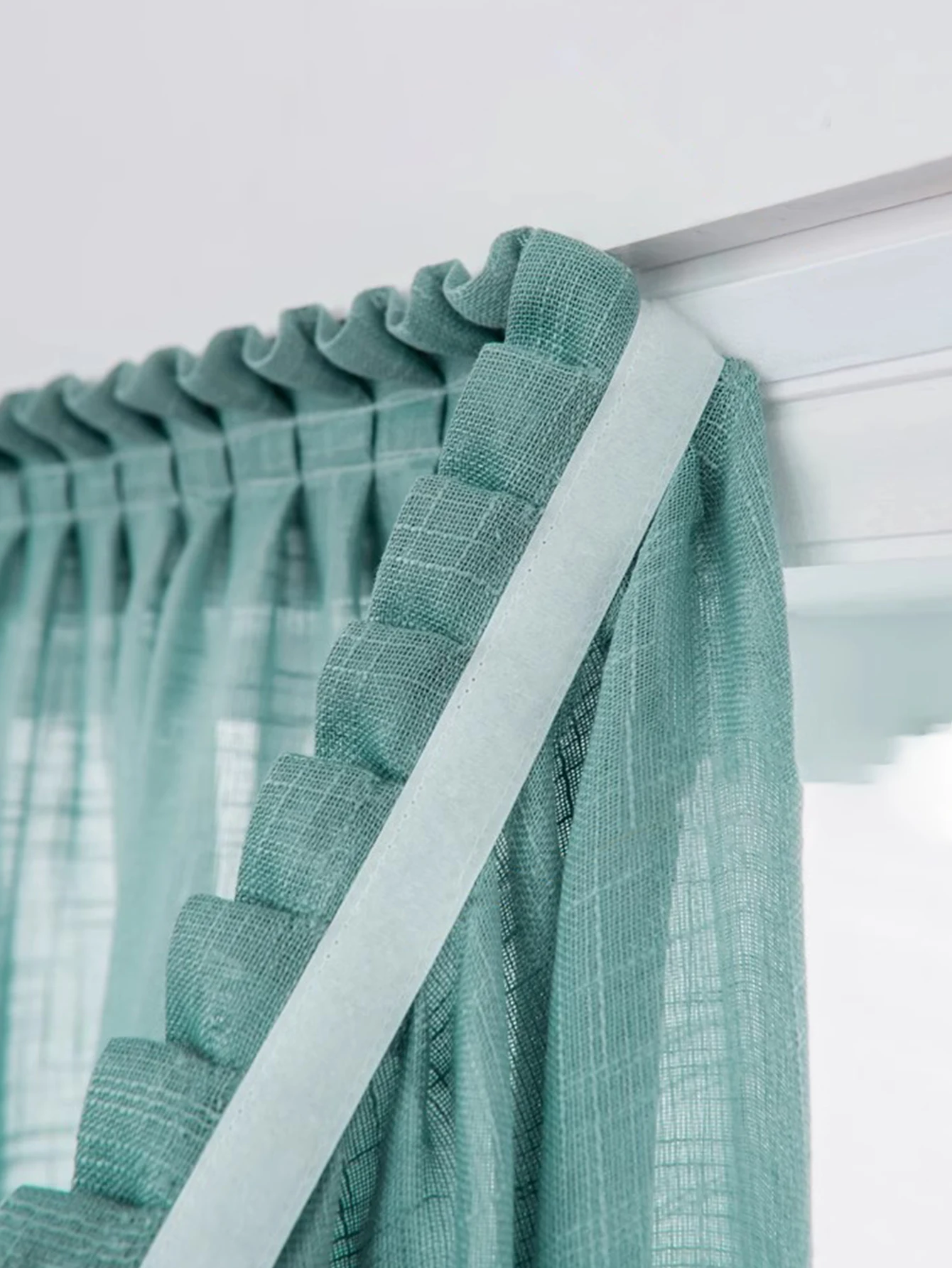 1pc Gauze Curtain No Punching Installation Balcony White Self-adhesive Gauze Bedroom Bay Window Semi-blackout Pasted Curtain
