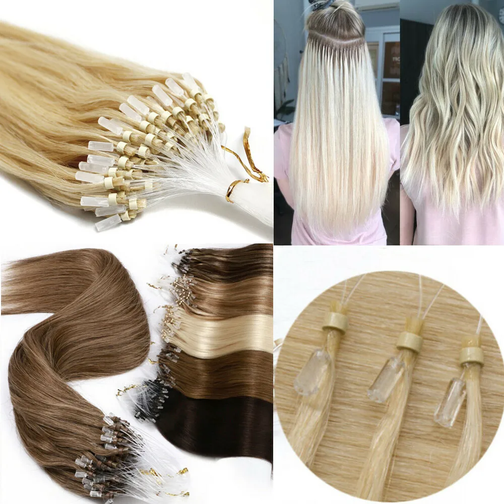 

Micro Loop Ring Extensions 100% Human Hair Straight Weft With Rings For Quick Installation Multiple Colors 1B/2/4/6/8/613