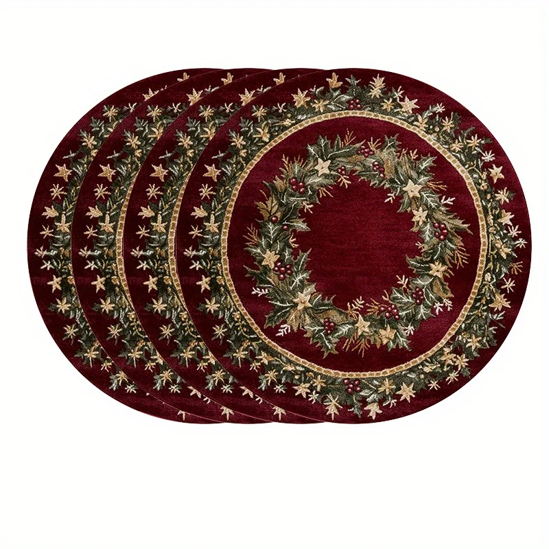 VIKAMA 4PC Weihnachten Mahlzeit Matte Holly Leaf Berry Venus Esstisch Weihnachten Party Tisch Dekoration Und Zubehör