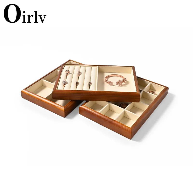 Oirlv High-end ไม้แบนถาดเครื่องประดับ STACKABLE เครื่องประดับลิ้นชักใหม่สร้อยข้อมือ/นาฬิกา/ต่างหูตู้โชว์ผู้ถือเครื่องประดับ