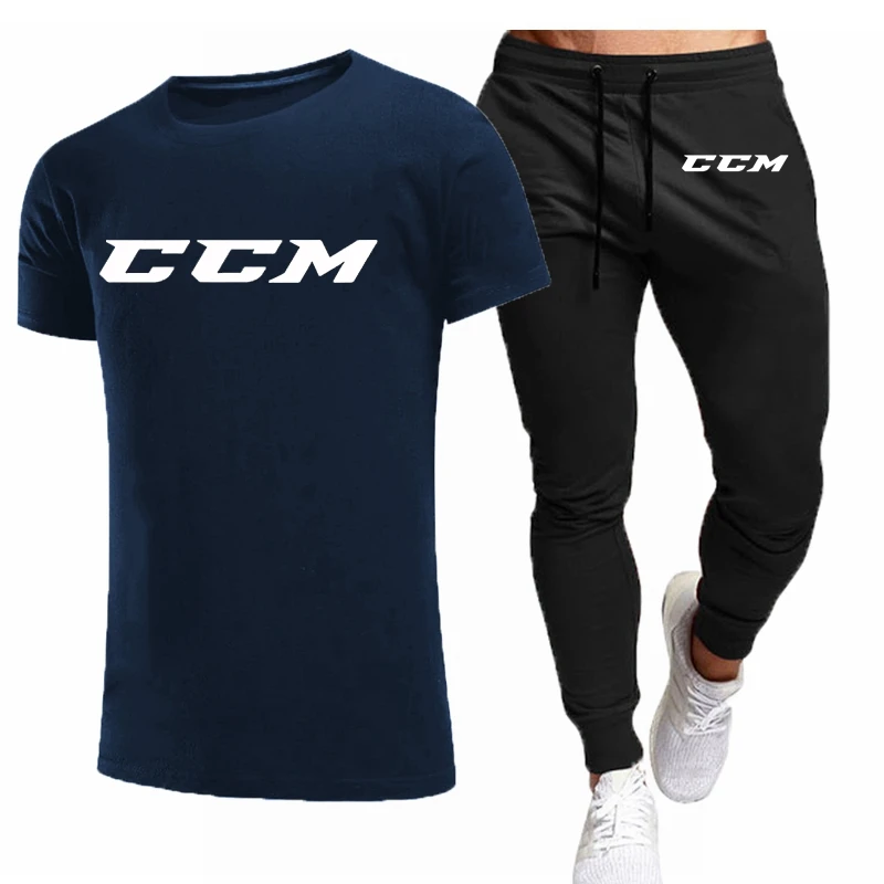 CCM New Men\'s Tracksuits summer men\'s sets fitness wear short-sleeved T-shirts+trousers set cotton brand Men\'s clothing