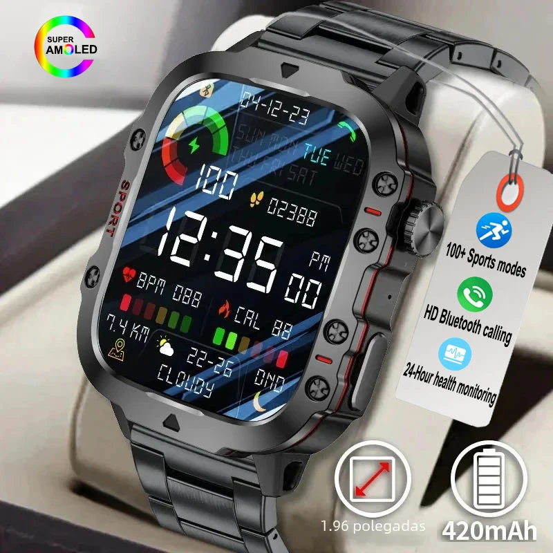 

2024 New Men's Military Smart Watch IP68 3ATM Outdoor Sports Tracking Health Monitoring 1.96 Inch HD Bluetooth Call Smart Watch