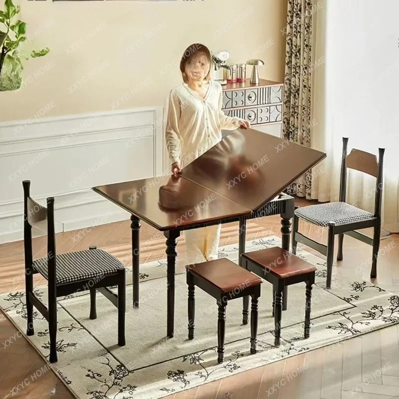 Medieval Dining Table Household Variable Square Eating Table  Retro Foldable Rectangular Table